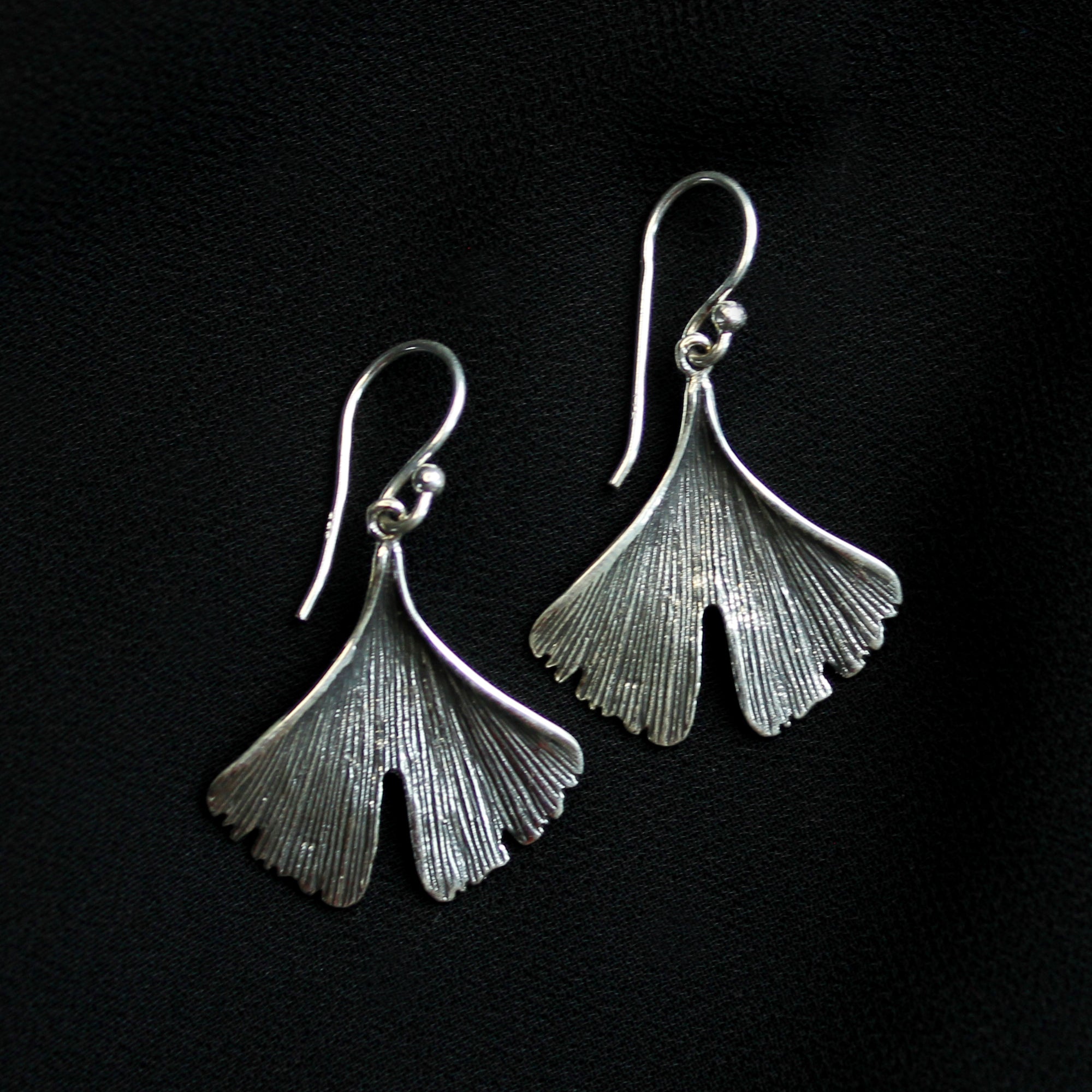 Silver Earrings Ginkgo Leaves