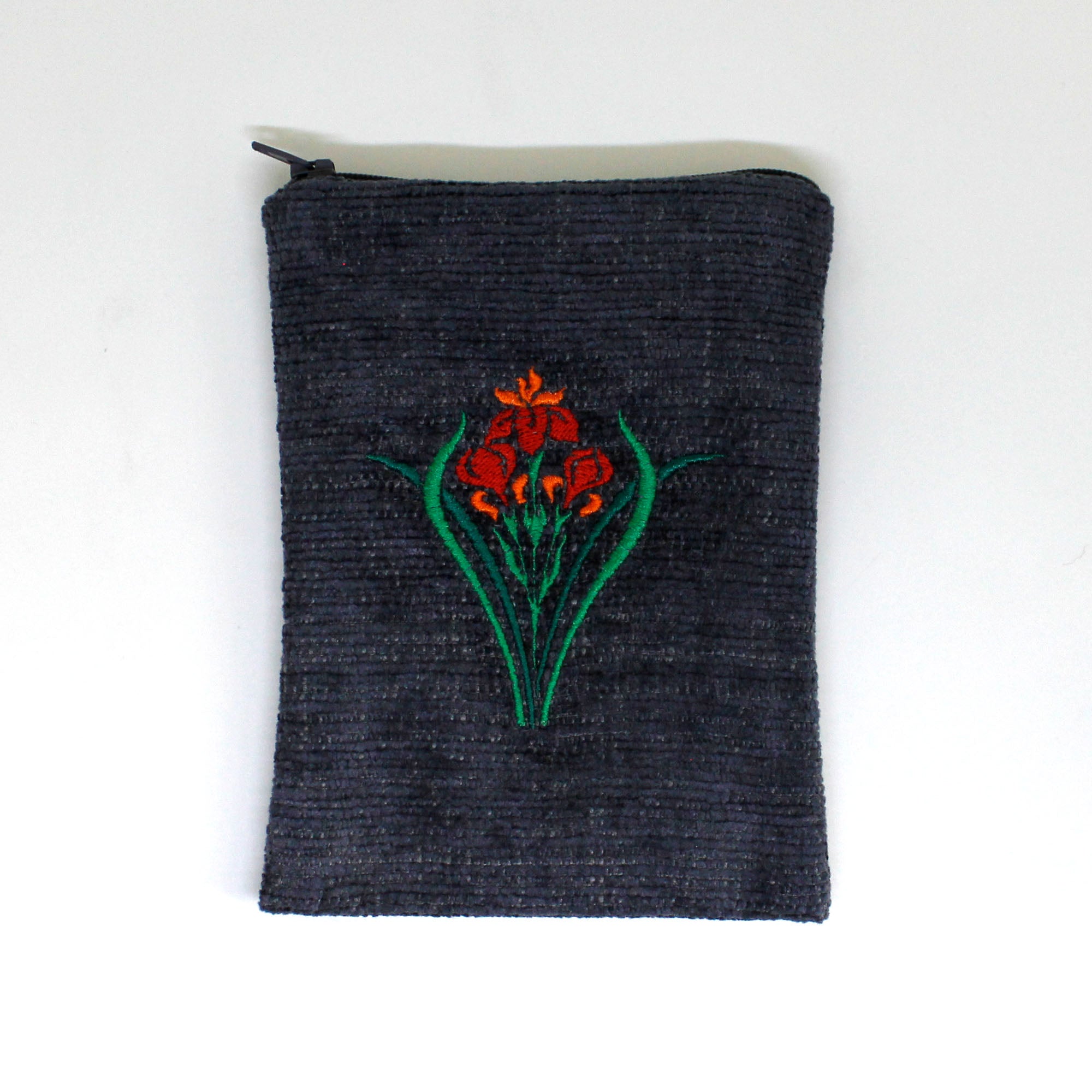 Embroidered Cosmetic Bag Small "Iris" Grey