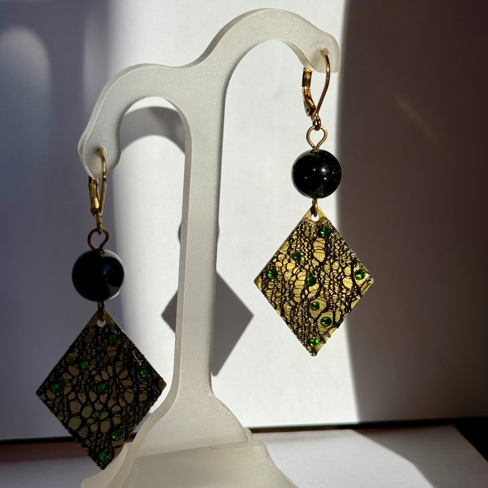 Black golden lace earrings