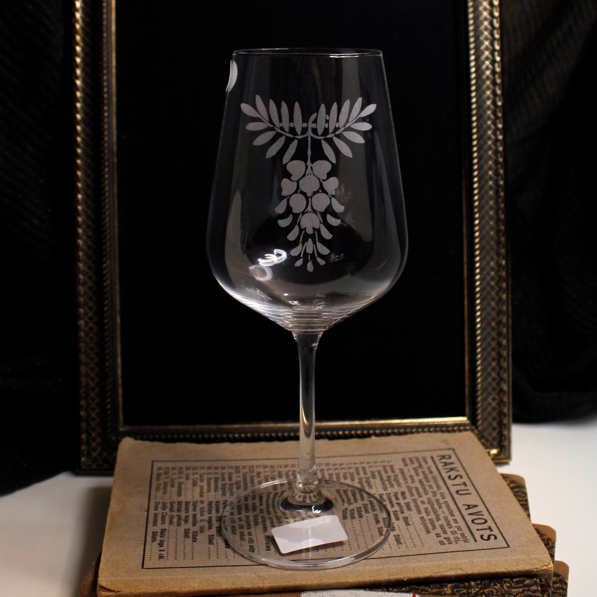 Wine Glass with Floral Engraving
