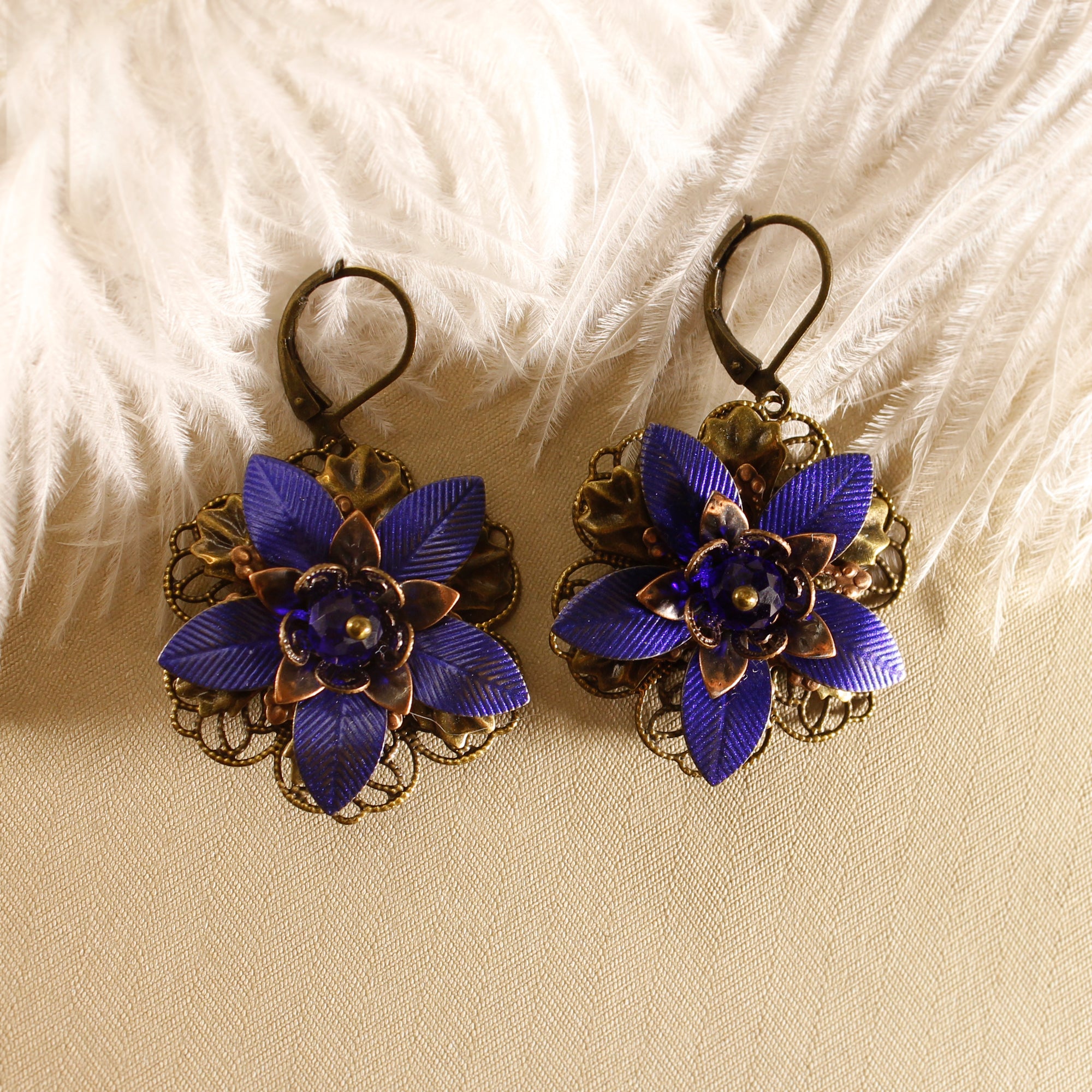 Vintage Style Earrings - Blue Flowers
