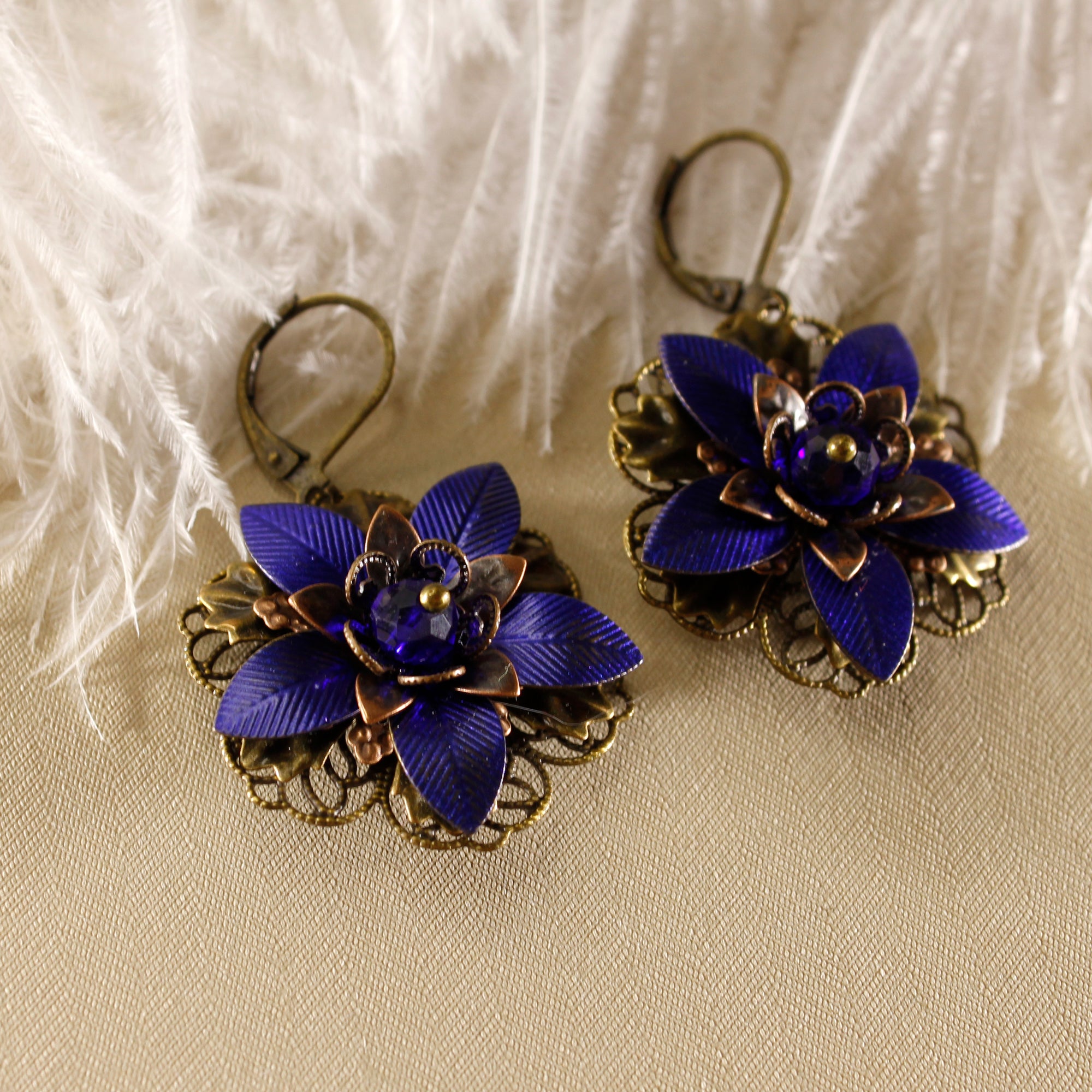 Vintage Style Earrings - Blue Flowers