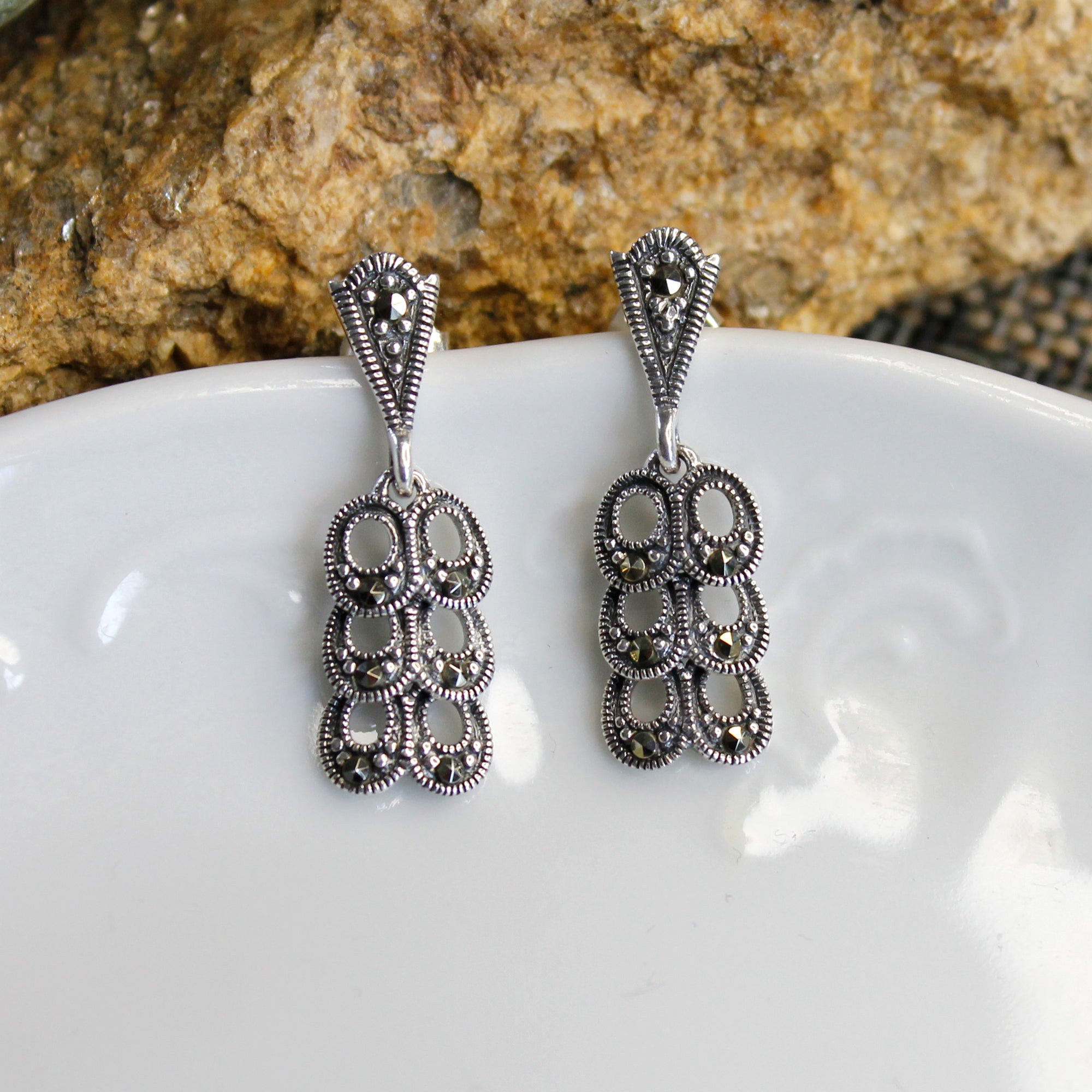 Art Deco Style Tiny Silver Earrings