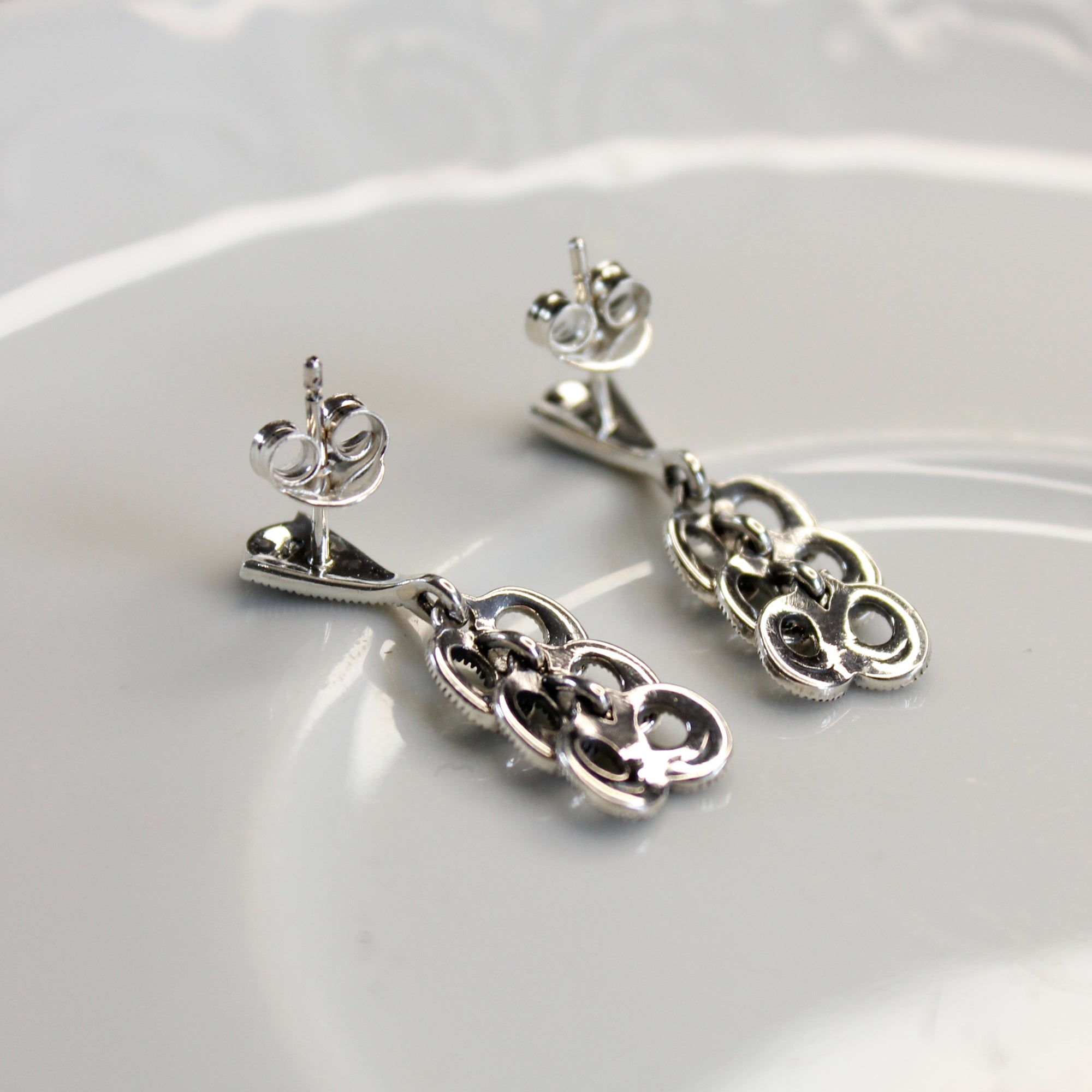 Art Deco Style Tiny Silver Earrings