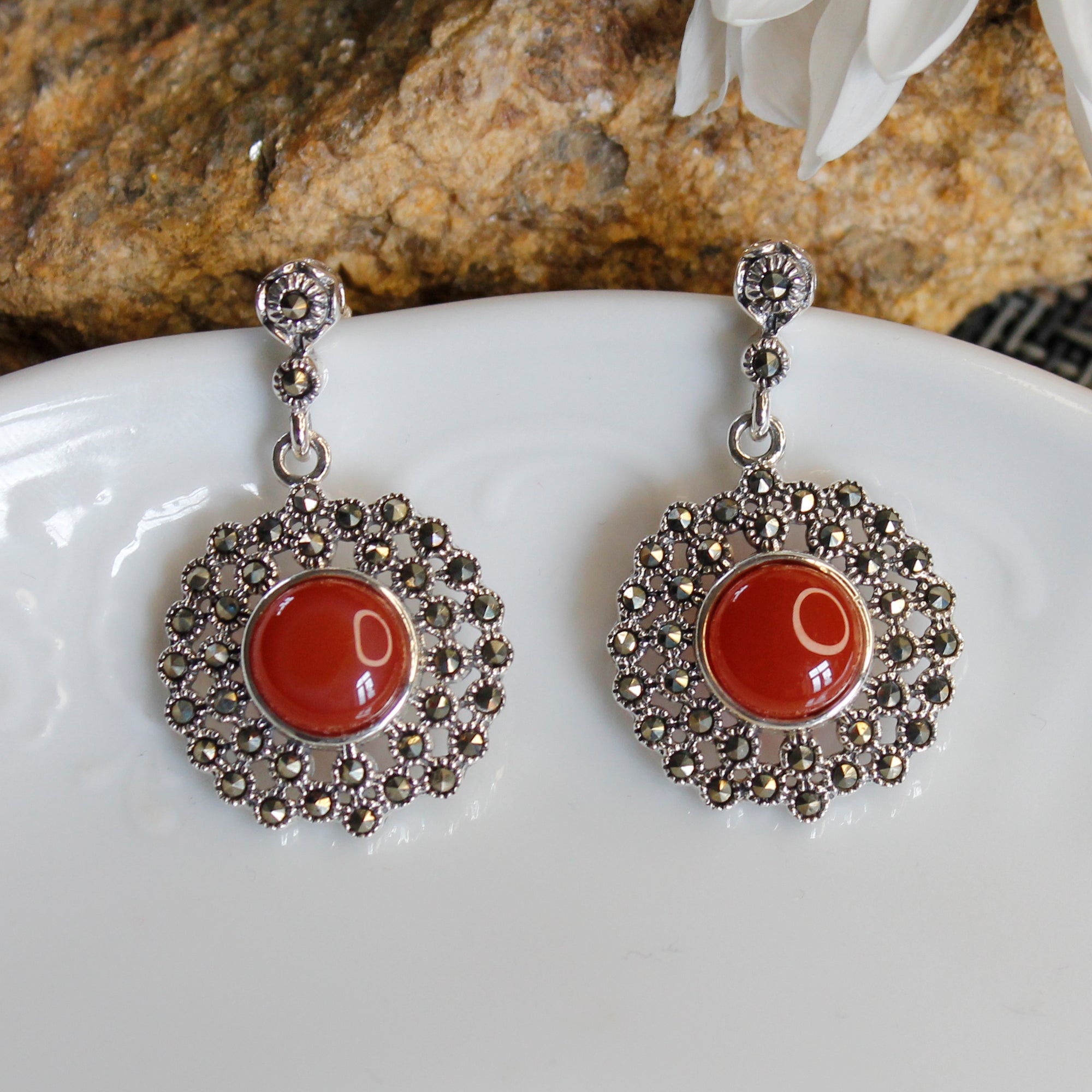 Vintage Style Floral Silver Earrings