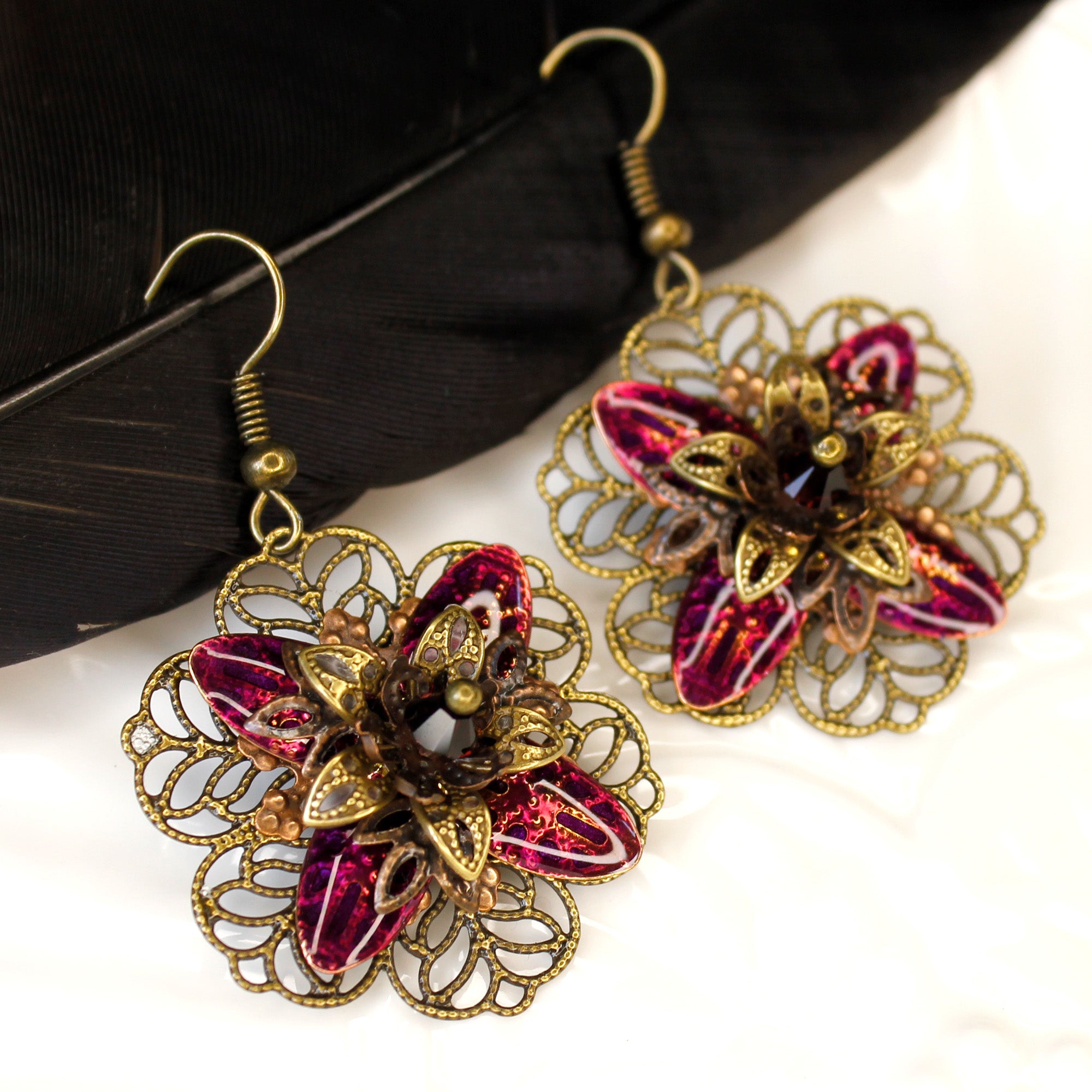 Vintage Style Earrings - Pink Flowers