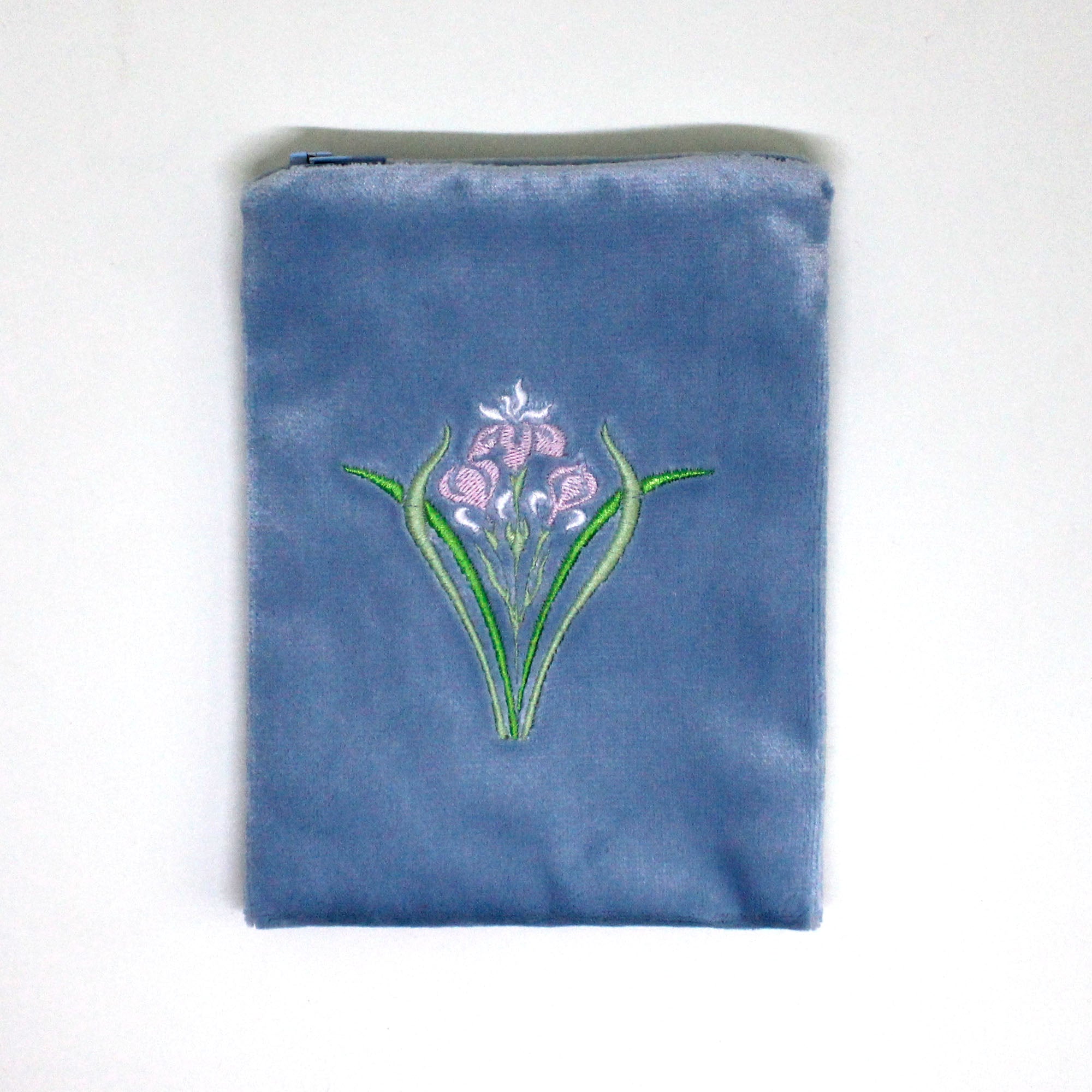 Embroidered Cosmetic Bag Small "Iris" Light Blue